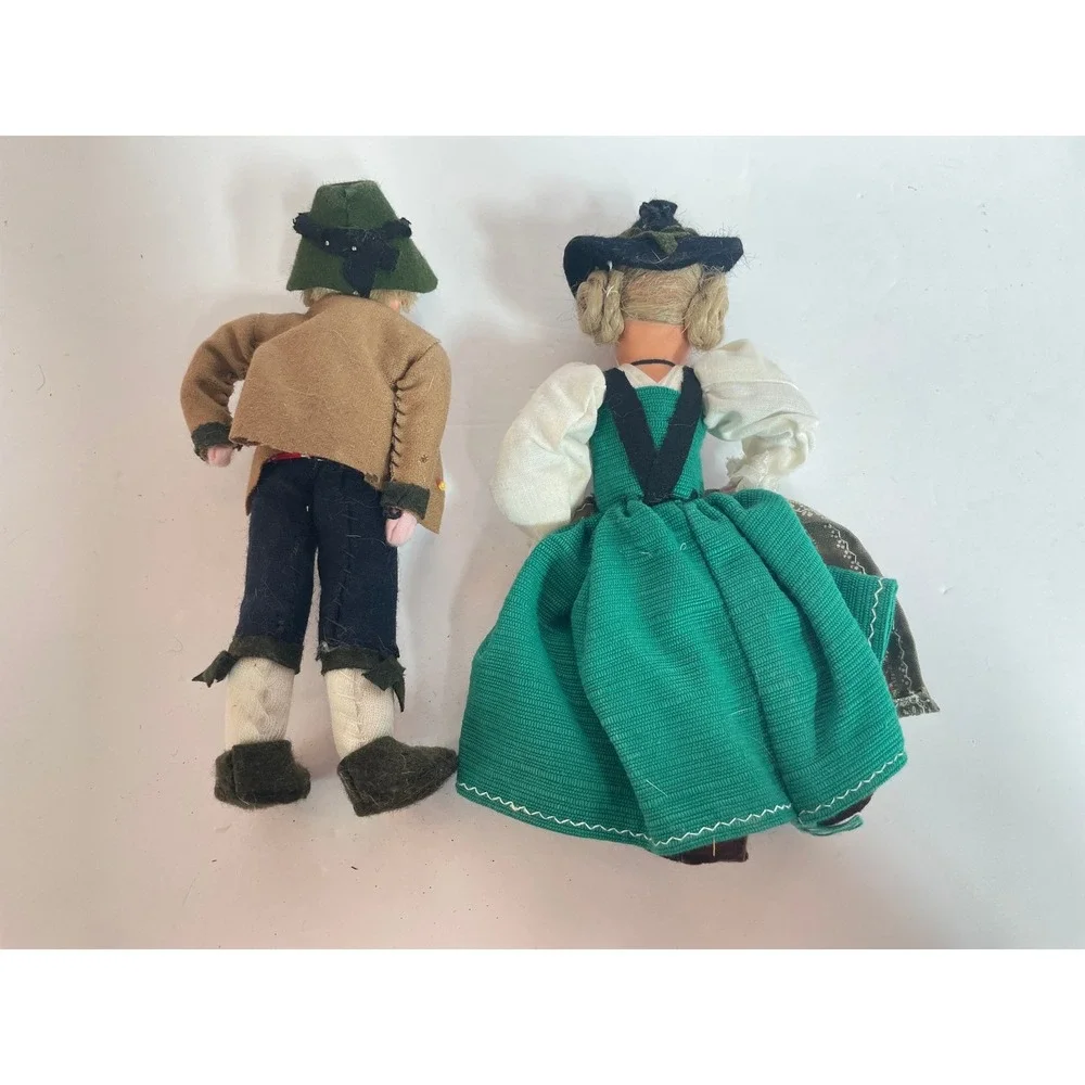 Vintage German Austrian Souvenir Dolls Pair Traditional Alpine Folk Costume Set‎